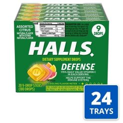 Halls Vitamin C Assorted Citrus Defense, 9 Count, 20 Per Pack, 24 Per Case
