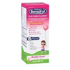 Benadryl Children s Dye Free Allergy Liquid Bubblegum, 4 Fluid Ounce, 3 Per Pack, 12 Per Case