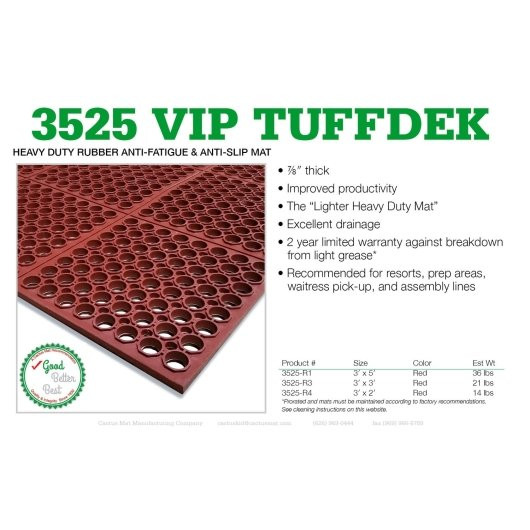Cactus Mat Vip Tuffdek Red Heavy Duty Rubber Floor Mat, 3 x 5 feet, 1 Per Case