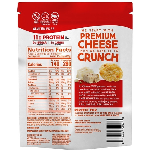 Whisps Asiago Pepper Jack Cheese Crisps, 1.95 Ounce, 12 Per Case