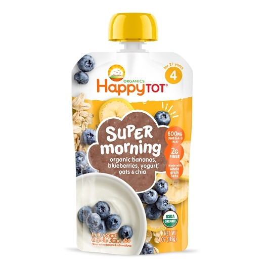 Happy Tot Organic Stage 4 Bananas, Blueberries, Yogurt & Oats + Super Chia, 4 Ounce, 8 Per Pack, 2 Per Case