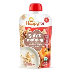 Happy Tot Organic Stage 4 Super Morning Apple Cinnamon Yogurt & Oats, 4 Ounce, 8 Per Pack, 2 Per Case
