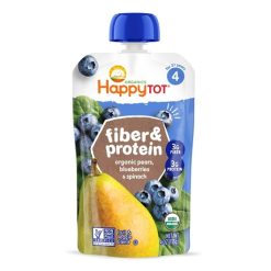 Happy Tot Organic Fiber & Protein Pears Blueberries & Spinach, 4 Ounce, 8 Per Pack, 2 Per Case