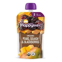 Happy Baby Clearly Crafted Pears, Squash & Blackberries Pouch, 4 Ounce, 16 Per Case