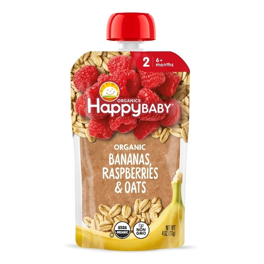Happy Baby Organic Stage 2 Clearly Crafted Bananas Raspberries & Oats, 4 Ounce, 8 Per Pack, 2 Per Case