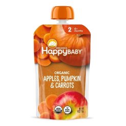 Happy Baby Organic Stage 2 Clearly Crafted Apples Pumpkin & Carrots, 4 Ounce, 8 Per Pack, 2 Per Case