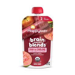 Happy Baby Stage 2 Brain Support Blends Apples, Purple Carrots & Guava With Dha And Choline Pouch, 4 Ounce, 16 Per Case
