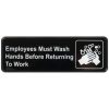 Winco Sign Employee Must Wash Hands Black 3X9, 12 Each