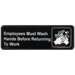 Winco Sign Employee Must Wash Hands Black 3X9, 12 Each