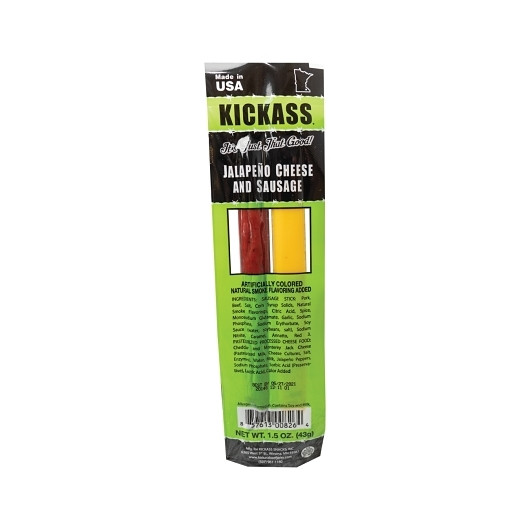 Kickass Jalapeno Cheese and Sausage Snack Stick, 1.5 Ounce, 21 Per Box, 6 Per Case