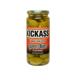 Kickass Jalapeno and Garlic Stuffed Olives, 16 Ounce, 12 per case