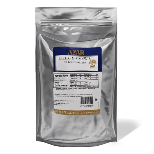Azar Roasted Salted No Peanut Deluxe Nut Mix, 2 Pounds, 3 Per Case