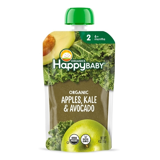 Happy Baby Organic Stage 2 Clearly Crafted Apples Kale & Avocados, 4 Ounce, 8 Per Pack, 2 Per Case