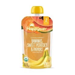 Happy Baby Organic Bananas Sweet Potatoes & Yellow Papayas Pouch, 4 Ounce, 8 Per Pack, 2 Per Case