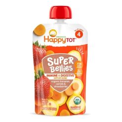 Happy Tot Organics Super Bellies Immune + Digestive Support Blend, Bananas, Carrots & Strawberries, 4 Ounce, 8 Per Pack, 2 Per Case