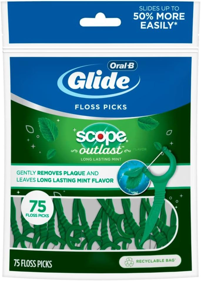 Oral B Glide Complete with Scope Outlast Mint Flavor Floss Picks - 75 count, 48 Per Case