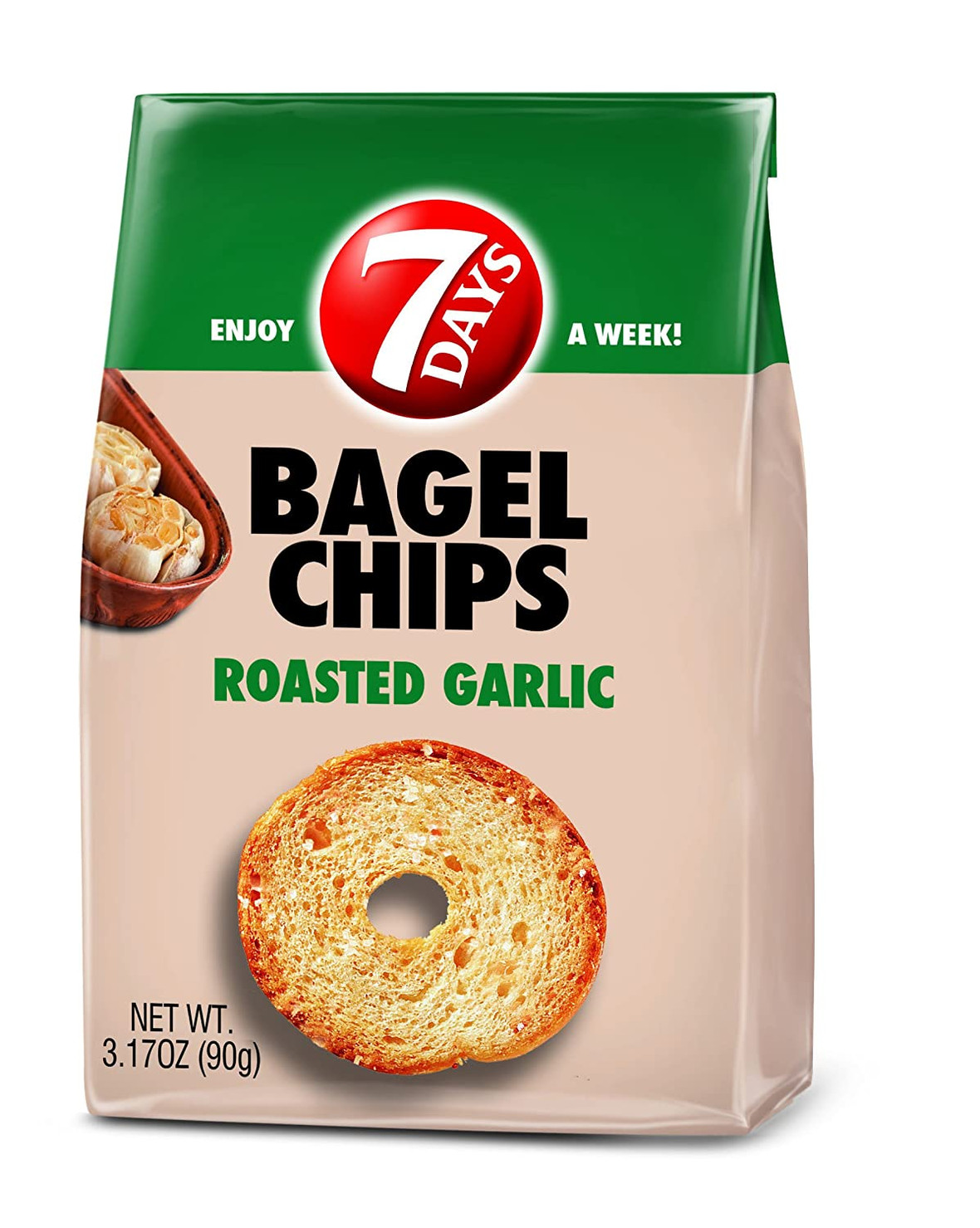 7 Days Bagel Chips Roasted Garlic, 3.17 Oz (Pack of 12)
