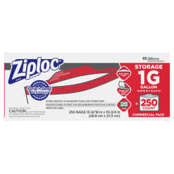 SC Johnson Double Zipper Storage Bags, Clear, 1 Gal, 1.75 mil, 10.56 x 10.75 , 250/Box
