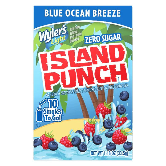 Wylers Light Island Punch Ocean Breeze Berry Drink Mix Singles To Go, 10 Count, 12 Per Case