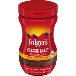 Folgers Classic Roast Caffeinated Instant Coffee Crystals, 8 Ounces, 6 Per Case
