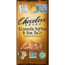 Chocolove Almonds Toffee Sea Salt Dark Chocolate, 3.2 Ounces, 12 Per Box, 12 Boxes Per Case