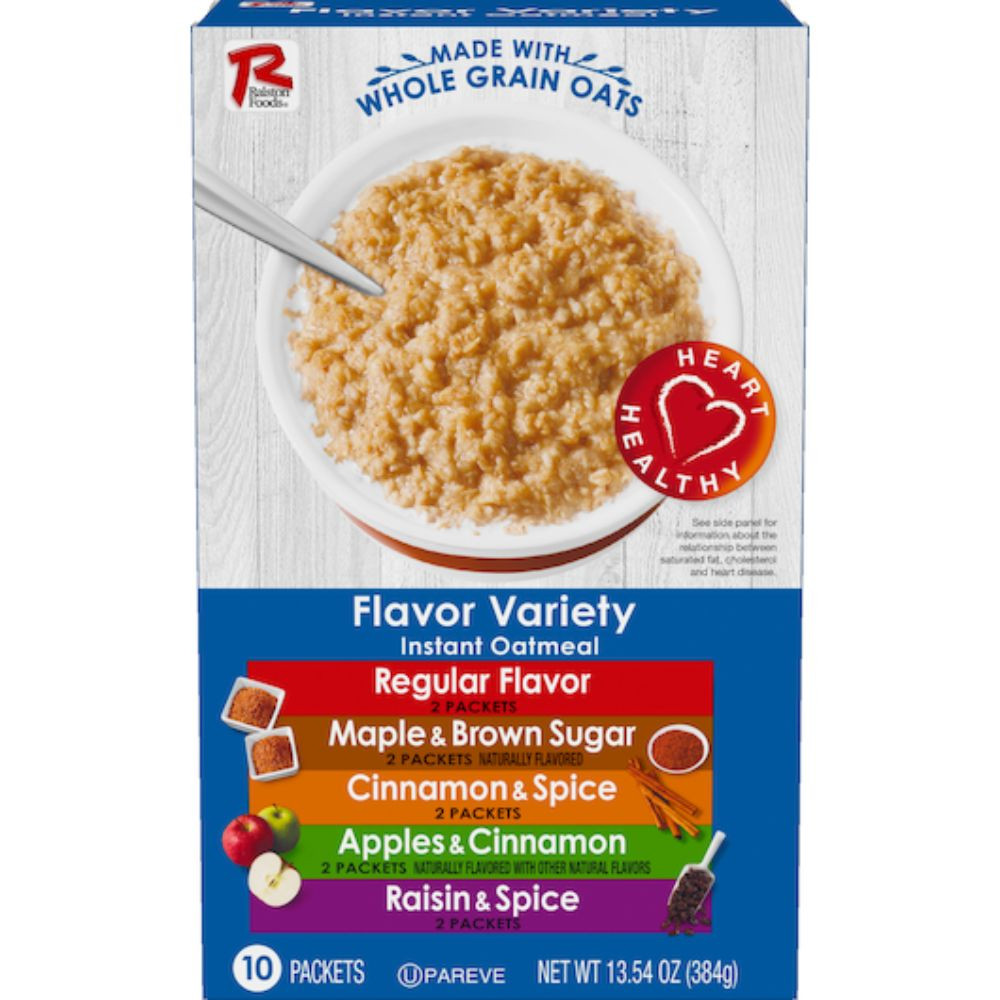 Ralston Instant Oatmeal Variety Pack- Regular, Maple Brown Sugar, Cinnamon Spice, Apple Cinnamon, & Raisin, 13.54 Ounces, 12 Per Case